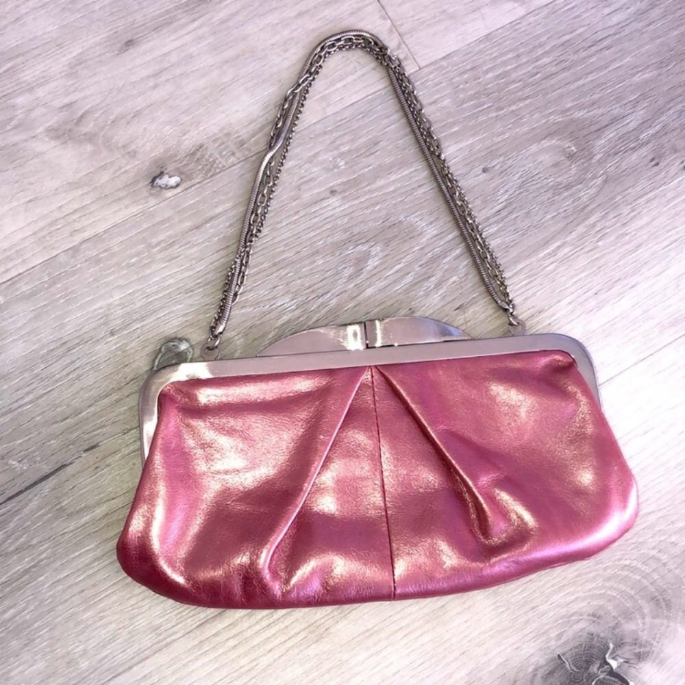 NWOT HOBO INTERNATIONAL Vintage Leather Hayley Formal Clutch Purse Pink & Silver